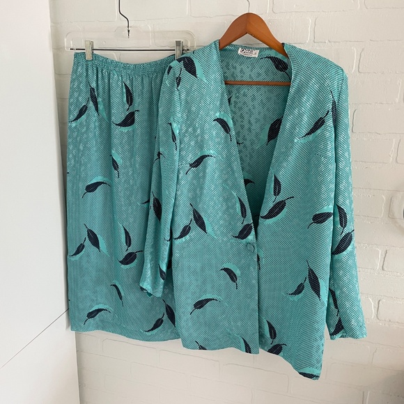 Vintage 80s Matching Set (3 pieces) Blazer Cami Midi skirt Iridescent Blue Sz S - Picture 6 of 15